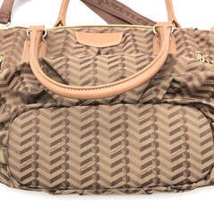 ss7908　modaprincipe 2Wayバッグ ブラウン系 総柄 ナイロン モーダプリンチペ ハンドバッグ ショルダーバッグ 茶系 ポケット多数 軽量 多機能 やわらかい レディース バッグ 中古の画像