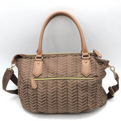 ss7908　modaprincipe 2Wayバッグ ブラウン系 総柄 ナイロン モーダプリンチペ ハンドバッグ ショルダーバッグ 茶系 ポケット多数 軽量 多機能 やわらかい レディース バッグ 中古の画像