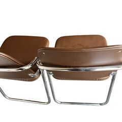 折りたたみ椅子 2脚セット ブラウン スチールフレームの画像