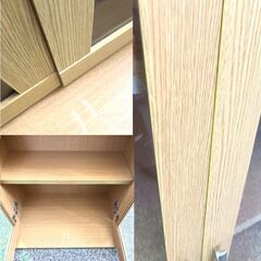 メーカー不明■ガラス扉付き木製キャビネット キッチン 書棚 家具 の画像