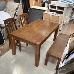 【配送設置無料】ベンチ型シート付 ダイニングテーブルセット 椅子2脚（日時指定可能）の画像