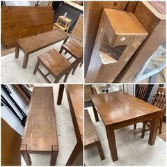 【配送設置無料】ベンチ型シート付 ダイニングテーブルセット 椅子2脚（日時指定可能）の画像