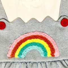 美品　90-100 虹レインボー刺繍　あったか裏起毛　ワンピース　重ね着風の画像