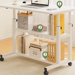 サイドテーブル 昇降式サイドテーブル 移動式デスク 寝台脇の机 介護用ベッドデスク ノートパソコン用 仕事用 ベッドサイド机 高さ調節 組立簡単 おしゃれの画像