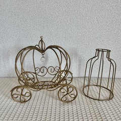 ワイヤー装飾セット カボチャ馬車　ボトル　バスケット　釣り籠4点フラワーアレンジの画像
