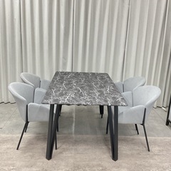 KK-24【新入荷　アウトレット品】モダンスタイル　ストーン調　ダイニング5点セット　グレーの画像