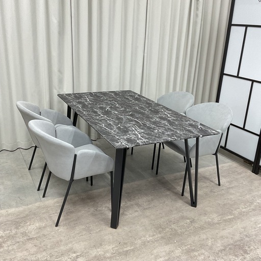 KK-24【新入荷　アウトレット品】モダンスタイル　ストーン調　ダイニング5点セット　グレー