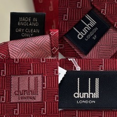 未使用ダンヒルdunhillネクタイ レギュラータイred レッド赤色系モザイク柄 ロゴ シグネチャー 長さ　約144センチ 大剣幅　約9センチ袋製品タグメンズmen’s男性用紳士 ユニセックス男女兼用の画像