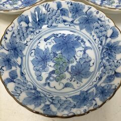美濃焼 藤峰窯 取り皿 小鉢 小皿 5枚セット 青絵 和食器 磁器 来客用 食卓 菊青海波 染付 未使用 保管品　251120-3Tの画像