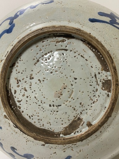 呉須染付牡丹鳳凰文大平鉢 大盤 大皿 明末～清初 径30cm 時代箱　骨董品