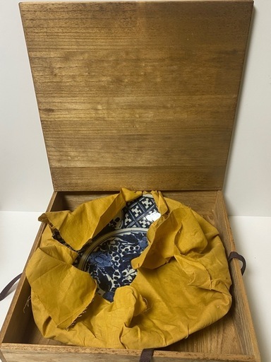 呉須染付牡丹鳳凰文大平鉢 大盤 大皿 明末～清初 径30cm 時代箱　骨董品