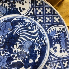 呉須染付牡丹鳳凰文大平鉢 大盤 大皿 明末～清初 径30cm 時代箱　骨董品の画像