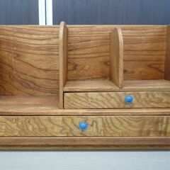 昭和レトロ 木製 ブックスタンド 幅59.2cm ナチュラル 引出し付き ブックラック 本立て 書類棚 本棚 レトロ アンティーク 苫小牧西店の画像