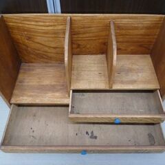 昭和レトロ 木製 ブックスタンド 幅59.2cm ナチュラル 引出し付き ブックラック 本立て 書類棚 本棚 レトロ アンティーク 苫小牧西店の画像