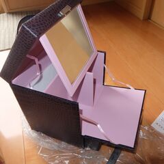 新品未使用 メイクボックス 小 ブラウン コスメボックス ケース ミラー 鏡 化粧 K02-32の画像