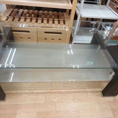 ガラステーブル センターテーブル 幅120㎝ ダークブラウン 棚付き ガラス天板 ローテーブル 西岡店の画像