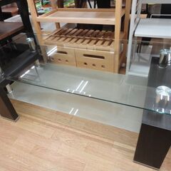 ガラステーブル センターテーブル 幅120㎝ ダークブラウン 棚付き ガラス天板 ローテーブル 西岡店の画像
