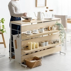キッチンカウンター レンジ台 レンジラック キッチンラック キッチンボード ゴミ箱上ラック キッチン収納 収納棚  間仕切り 北欧 ナチュラルの画像