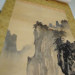 [1742] 彩色山水 尺五立 掛軸 絵画 古美術 掛け軸 風景の画像