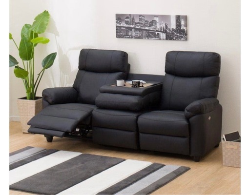 3人掛け電動リクライニングソファ テーブル付き 本革(一部合成皮革)タイプ (グラッゼ2 BK)