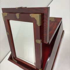 和風 木製 卓上ミラー付 収納箱 真鍮金具 小物入れ 引き出し付 アクセサリーケース 和雑貨 アンティーク調 工芸風 飾り箱 昭和レトロ 251120-6Aの画像
