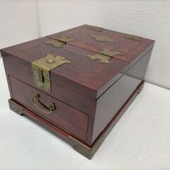 和風 木製 卓上ミラー付 収納箱 真鍮金具 小物入れ 引き出し付 アクセサリーケース 和雑貨 アンティーク調 工芸風 飾り箱 昭和レトロ 251120-6Aの画像