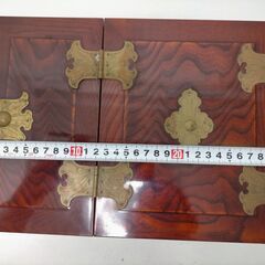 和風 木製 卓上ミラー付 収納箱 真鍮金具 小物入れ 引き出し付 アクセサリーケース 和雑貨 アンティーク調 工芸風 飾り箱 昭和レトロ 251120-6Aの画像