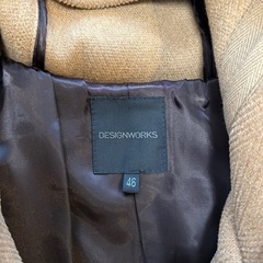 デザインワークスDESIGN WORKSダッフルコートウールコートアウター冬服秋服紳士服brownブラウン茶色ベージュキャメル毛　ウール ナイロン キュプラメンズmen男性用サイズ46 肩幅約40センチ身幅約44センチ袖丈約63センチ着丈約82センチフードありの画像