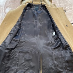 デザインワークスDESIGN WORKSダッフルコートウールコートアウター冬服秋服紳士服brownブラウン茶色ベージュキャメル毛　ウール ナイロン キュプラメンズmen男性用サイズ46 肩幅約40センチ身幅約44センチ袖丈約63センチ着丈約82センチフードありの画像