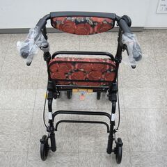 未使用品 島製作所 スカイウォーカーS 花柄 赤系 シルバーカー 歩行補助車 折りたたみ【モノ市場安城店】013の画像