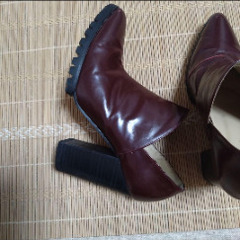 ダークブラウン レザー アンクルブーツ ヒール 24cmの画像