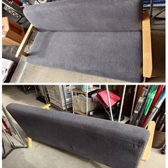 ● 3人用 ソファ カジュアル 天然木  布張り ファブリック ソファ 3人掛け ナチュラルグレー系 汚れあり 中古 ③の画像