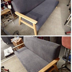 ● 3人用 ソファ カジュアル 天然木  布張り ファブリック ソファ 3人掛け ナチュラルグレー系 汚れあり 中古 ③の画像