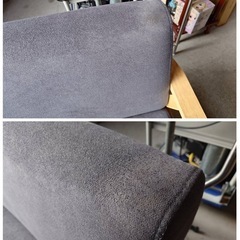 ● 3人用 ソファ カジュアル 天然木  布張り ファブリック ソファ 3人掛け ナチュラルグレー系 汚れあり 中古 ③の画像