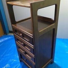 電話台　Karimoku　木製　４段引出し付き　中古/傷あり　横幅35㎝×高さ80.5㎝×奥行31㎝の画像