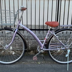 ＜ピカピカ超美品車＞コロネット・ノエル・27インチ自転車・外装6段変速 LEDオートライト・パープル 鍵付きの画像