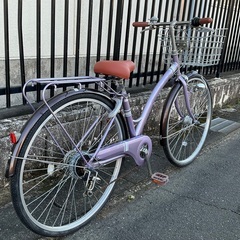 ＜ピカピカ超美品車＞コロネット・ノエル・27インチ自転車・外装6段変速 LEDオートライト・パープル 鍵付きの画像