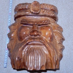 【古品】木彫りアイヌ顔置物　高さ30cm超の画像