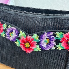 【FEILER】花柄刺繍 ハンドバッグ 黒の画像