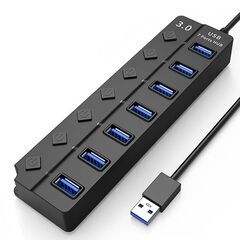 USBハブ USB3.0 7ポート USBコンセント 電源付き USBポート拡張 充電可 高速データ転送 独立スイッチ付き LEDライト付き 最大転送速度5Gbps パソコンの画像