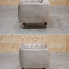 ≪zyt2591ジ限≫ ベルベット調１人掛けソファ グレー 現状品 ①　　LOWYA/ロウヤ/ラウンジチェア/おしゃれ/かわいい/姫系/ラグジュアリー/ボタンダウン/中古家具/宮城県仙台市 071119-04の画像