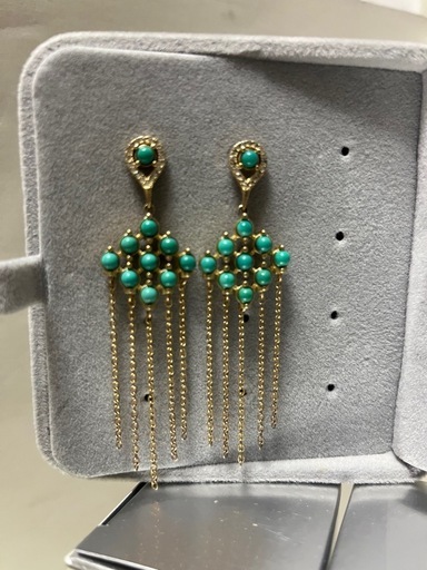 ターコイズとゴールドのシャンデリア風ピアス