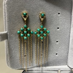 ターコイズとゴールドのシャンデリア風ピアスの画像