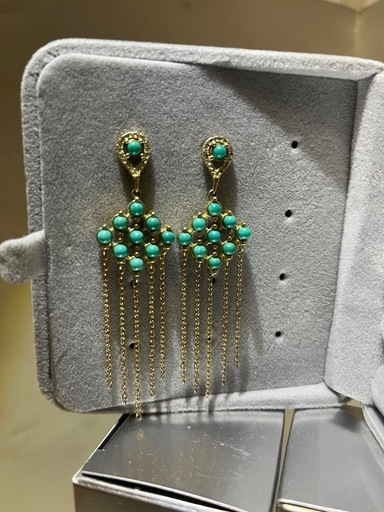ターコイズとゴールドのシャンデリア風ピアス
