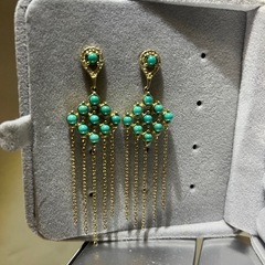 ターコイズとゴールドのシャンデリア風ピアスの画像