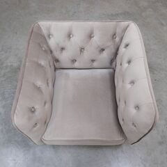 ≪zyt2592ジ限≫ ベルベット調１人掛けソファ グレー 現状品 ②　　LOWYA/ロウヤ/ラウンジチェア/おしゃれ/かわいい/姫系/ラグジュアリー/ボタンダウン/中古家具/宮城県仙台市 071119-05の画像