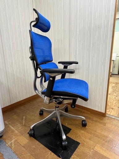 高級オフィスチェア!! エルゴヒューマン ベーシック メッシュ デスクチェア ブルー ハイバックチェア 