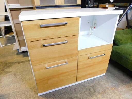 【JM883】♪配達&設置無料♪ リビンズ キッチンカウンター レンジボード カウンタータイプ 食器棚 レンジ台 幅90m