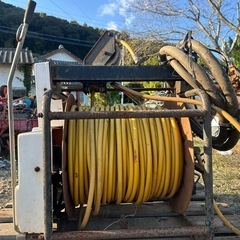 丸山　セット動噴　6馬力　動力噴霧器 造園　田んぼ　排水 消毒　除草　散水　潅水　防除　高圧洗浄　ホース約 120m付き 給水ホース排水ホース付き　宮崎の画像