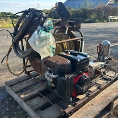 丸山　セット動噴　6馬力　動力噴霧器 造園　田んぼ　排水 消毒　除草　散水　潅水　防除　高圧洗浄　ホース約 120m付き 給水ホース排水ホース付き　宮崎の画像
